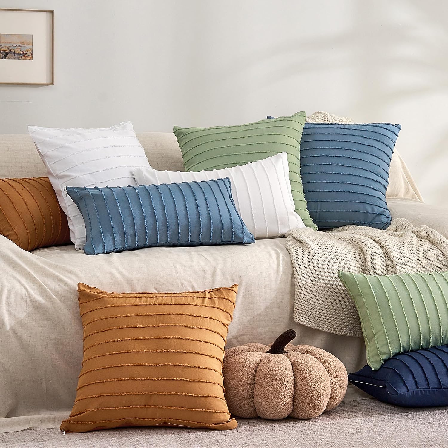Jellymoni 2 Pack Navy Blue Pillowcases 12" x20", Soft Microfiber Striped Tufted Pillow Covers(Pillows are not Included) 2 Pack 20 inches Bl…