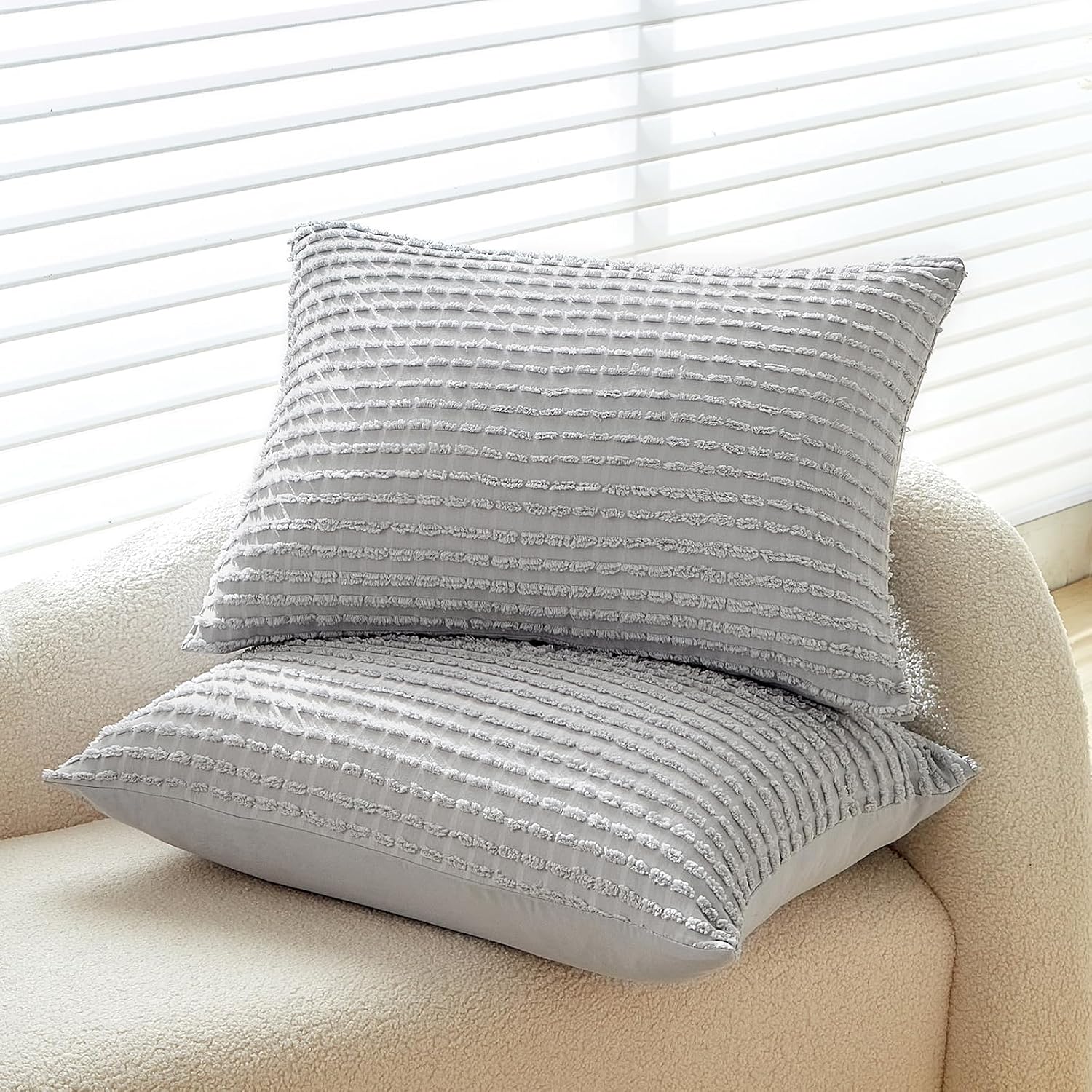 Warmdern Grey Pillow Covers King Pillow Cases Soft Microfiber Pillow Cases Set of 6 Boho Textured Pillowcase with Envelope Closure(Grey, Ki…