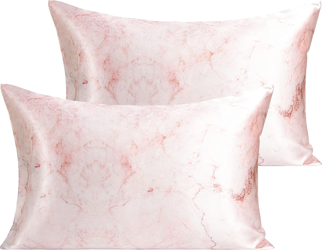 Ntbay 2 Pack Satin Queen Pillowcases for Hair and Skin, Luxurious and Silky Marbling Printed Pillow Cases with Envelope Closure, 20x30 Inch…