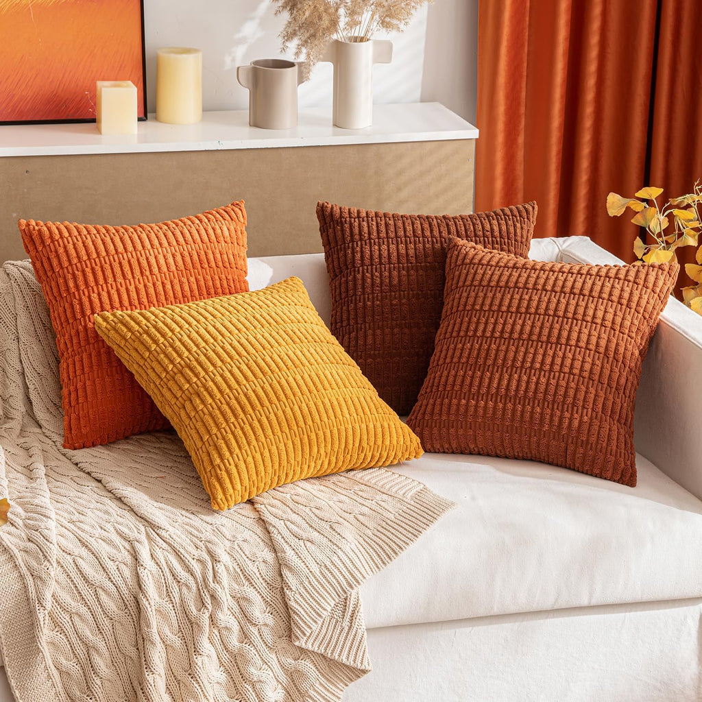 Miulee Pack of 2 Dark Rust Corduroy Decorative Pillow Covers 16x16 Inch Soft Boho Striped Throw Pillow Covers Modern Farmhouse Home Decor f…