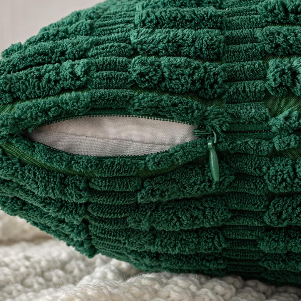 Miulee Pack of 2 Dark Green Corduroy Decorative Pillow Covers 18x18 Inch Soft Boho Striped Throw Pillow Covers Modern Farmhouse Home Decor…