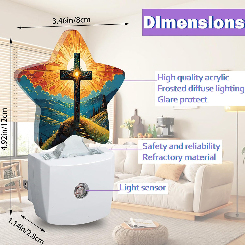 Vintage Cross Night Lights Plug Into Wall Decorative, Easter Sleep Friendly Lamp, Energy Efficient Dusk-to-Dawn Sensor Nightlights for Kid…
