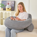 Bed Reading Pillow with Arms 19", Cozy Flannel U Shaped Back Support Cushion for Sit up in Bed, Ergonomic Lumbar Backrest for Adult…