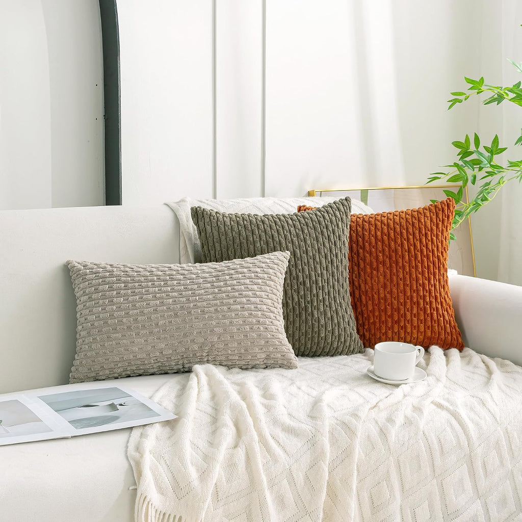 Cozoomy Set of 4 Burnt Orange Decorative Throw Pillow Covers 16x16 Inch Corduroy Pillow Covers for Bed Couch Sofa Living Room Soft Square C…