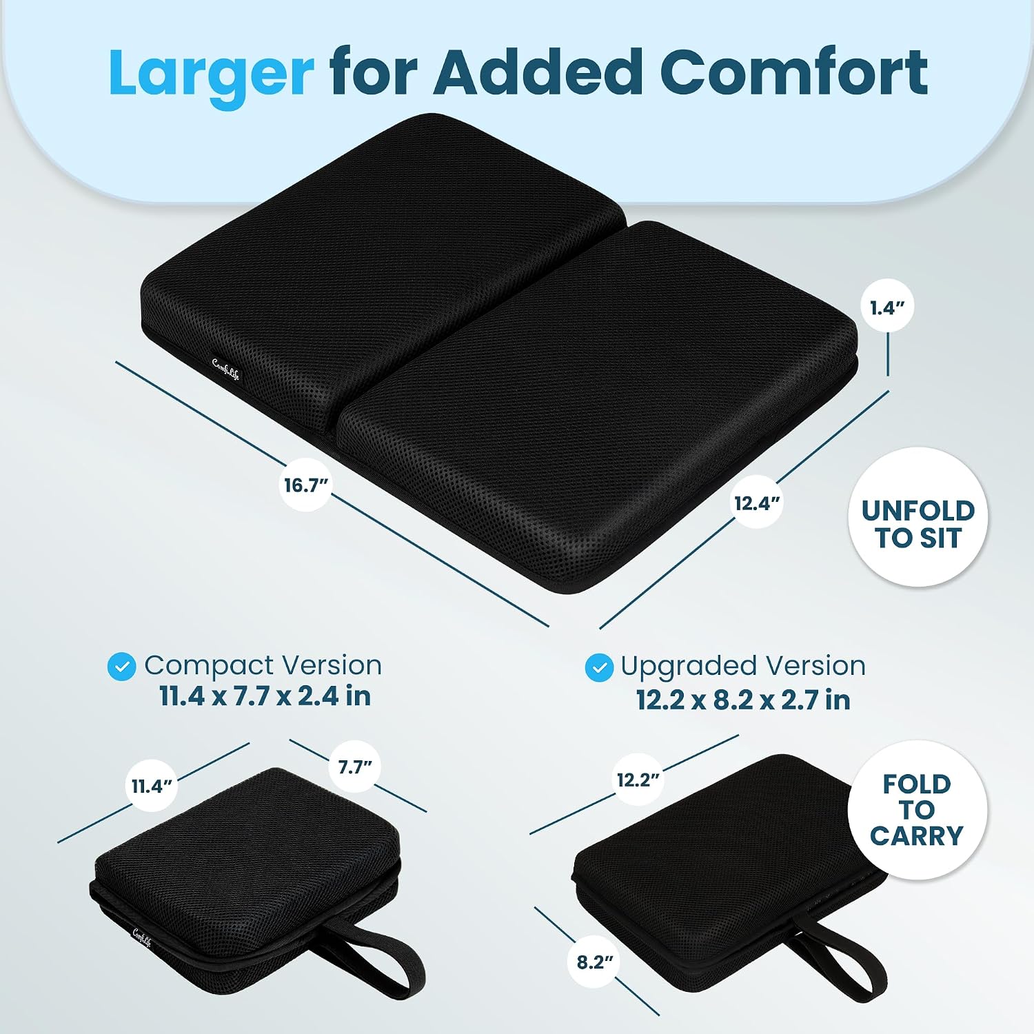ComfiLife Ergo-Gel + Comfort Foam Airplane Seat Cushion – Travel Seat Cushion – Compact, Foldable, Portable Comfort Black
