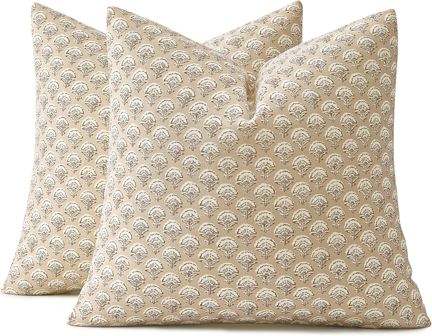 MIULEE Set of 2 Decorative Floral Pillow Covers Neutral Vintage Throw Pillows Block Print Boho Farmhouse Cushion Covers for Spring Home…