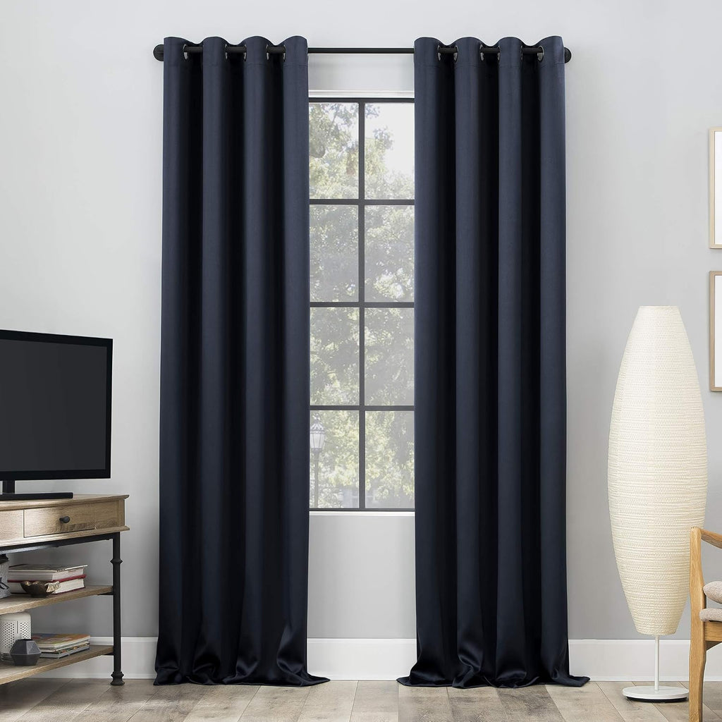 Sun Zero Nordic 2-pack Theater Grade Extreme 100% Blackout Grommet Curtain Panel Pair, 52" x 84", Navy Blue
