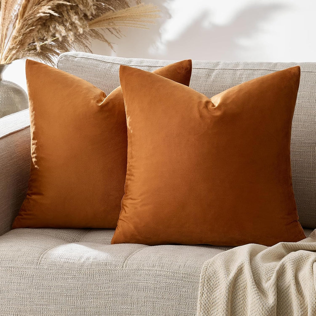 GIGIZAZAFocusingonhomedecoration GIGIZAZA 18x18 Pillow Covers Set of 2 Velvet Throw Pillows Decorative Dark Burnt Orange Covers for Couch S…