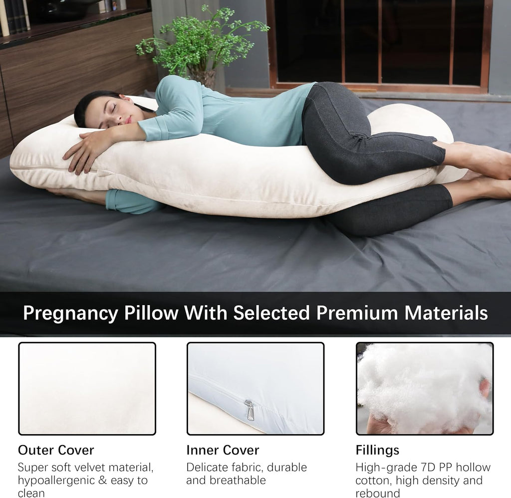 Moonpark MOON PARK Pregnancy Pillows for Sleeping - U Shaped Full Body Maternity Pillow with Removable Cover - Support for Back, Legs, Bell…