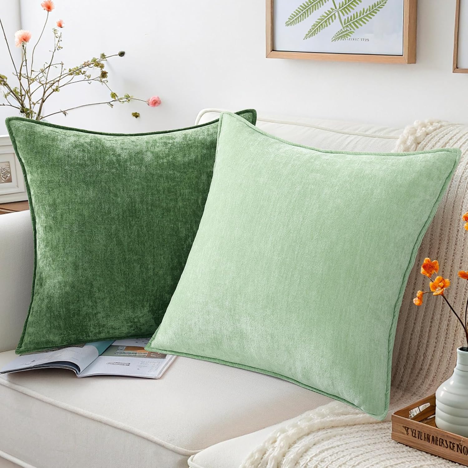 decorUhome Summer Couch Throw Pillow Covers 16x16 Set of 2, Decorative Soft Velvet Modern Cozy Chenille Pillow Cases with Elegant Design fo…