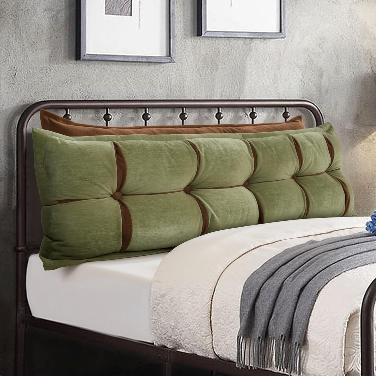 Johnear Headboard Backrest Set of 2 Pack Pillows for Daybed Couch Support Reading Pillows for Sitting in Bed Adult, Soft Chenille Green…