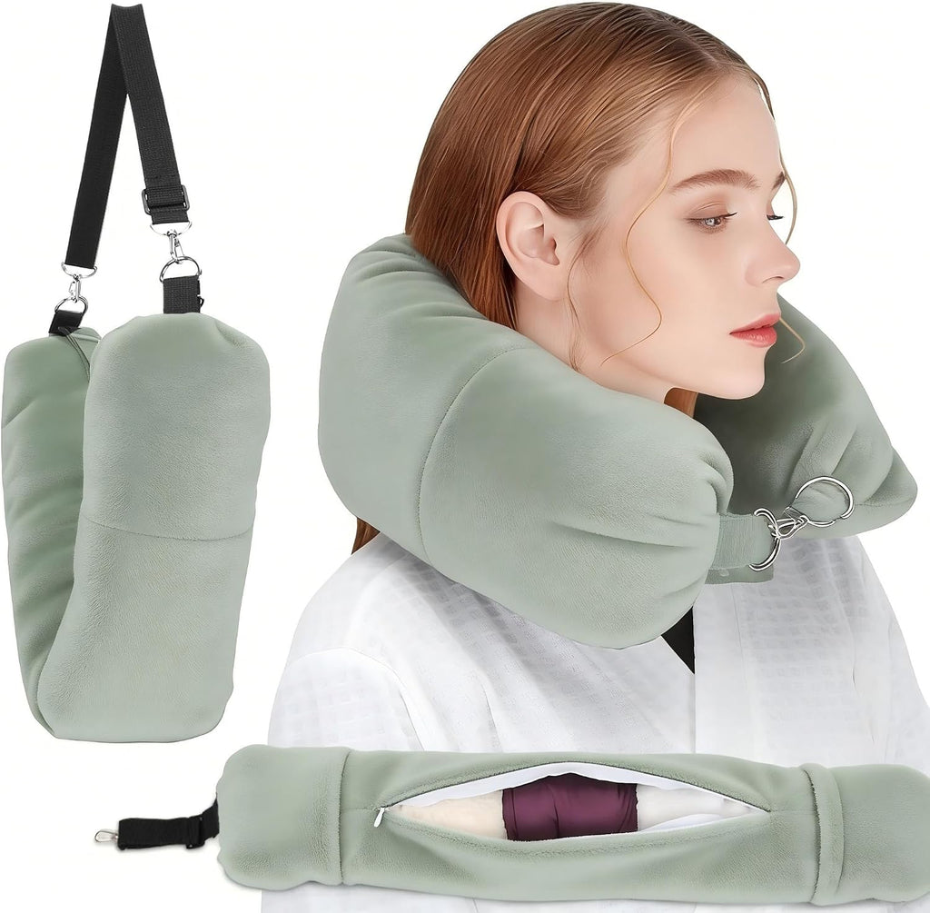 Stuffable Travel Pillow, Stuffable Neck Pillow for Travel, Neck Pillow Stuffed with Clothes Storage - No Extra Baggage Fees, Fits 5+ Days…