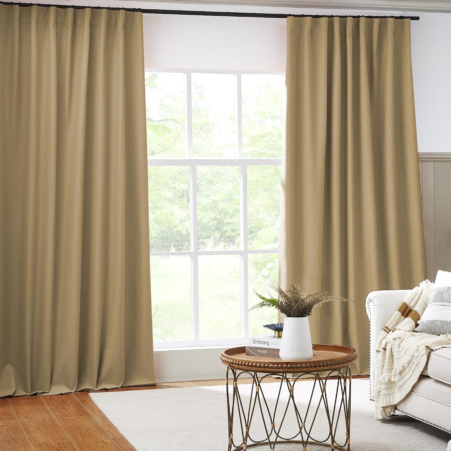 Keqiaosuocai 102 Inch Linen Blackout Curtains for Ceiling Track System Back Tab, Loop Pocket Curtains 72 Inch Wide Pinch Pleated Drapes for…