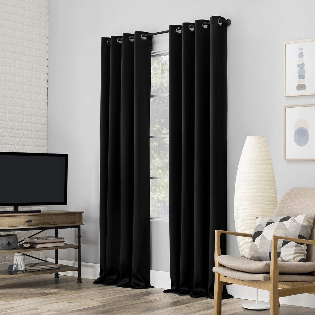 Sun Zero Nordic 2-pack Theater Grade Extreme 100% Blackout Grommet Curtain Panel Pair, 52" x 96", Black