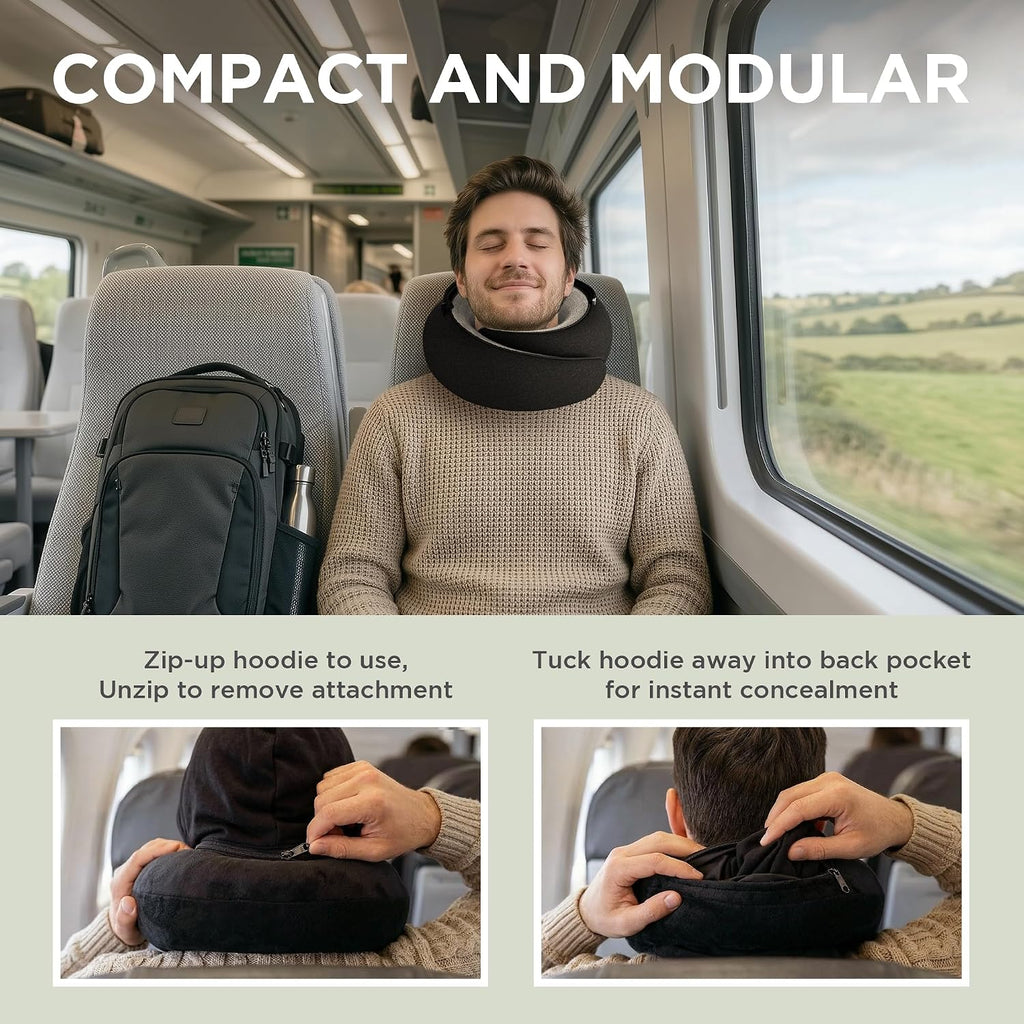 Dot&Dot Travel Pillow Neck Pillow with Hood for Airplane Sleeping, Memory Foam Pillow with Chin Support, Detachable Hoodie, Washable…