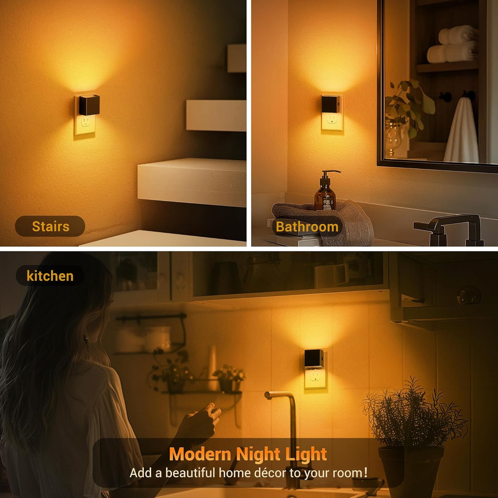 JandCase Night Light, Automatic Night Lights Plug into Wall, 2 Pack Modern Night Lights with Auto Light Sensor, Amber Brightness…