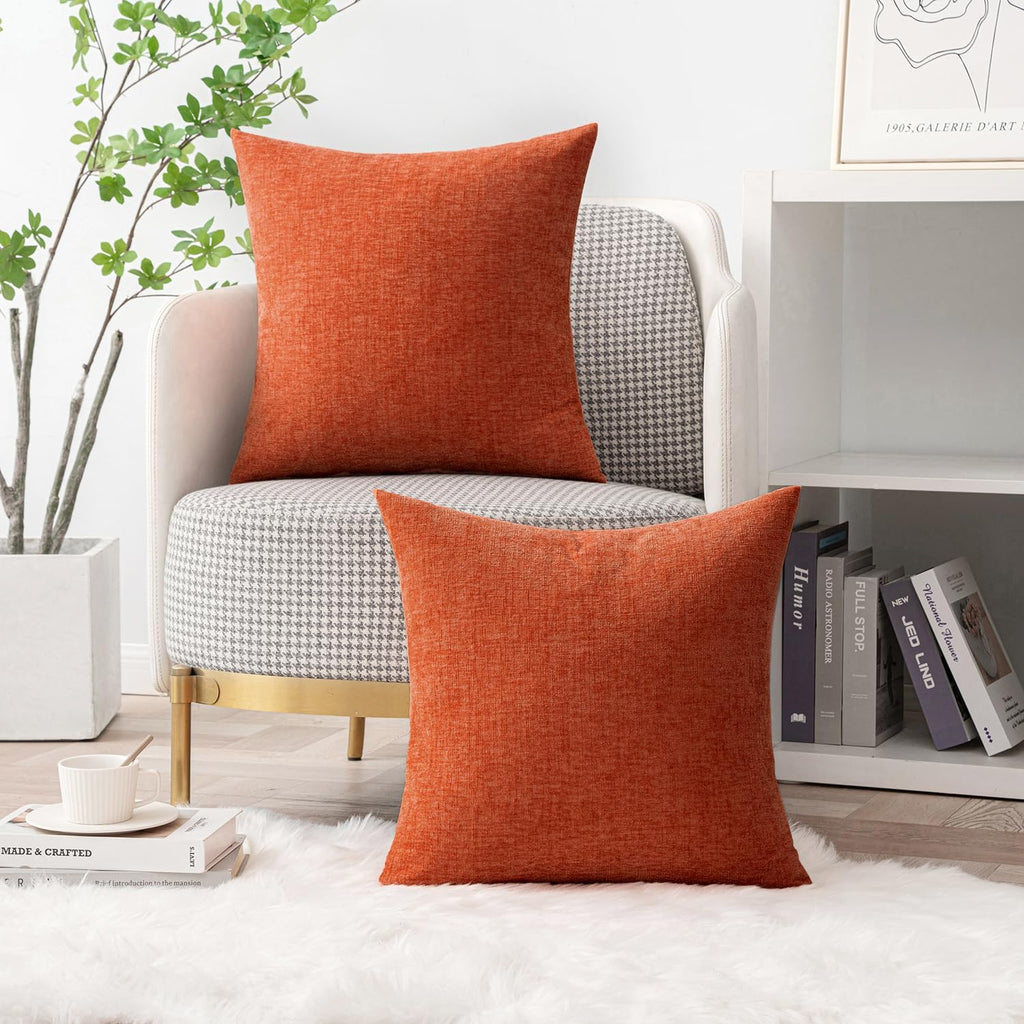 Miulee Pack of 2 Rust Throw Pillow Covers 20x20 Inch Soft Chenille Pillow Covers for Sofa Living Room Couch Solid Dyed Cases