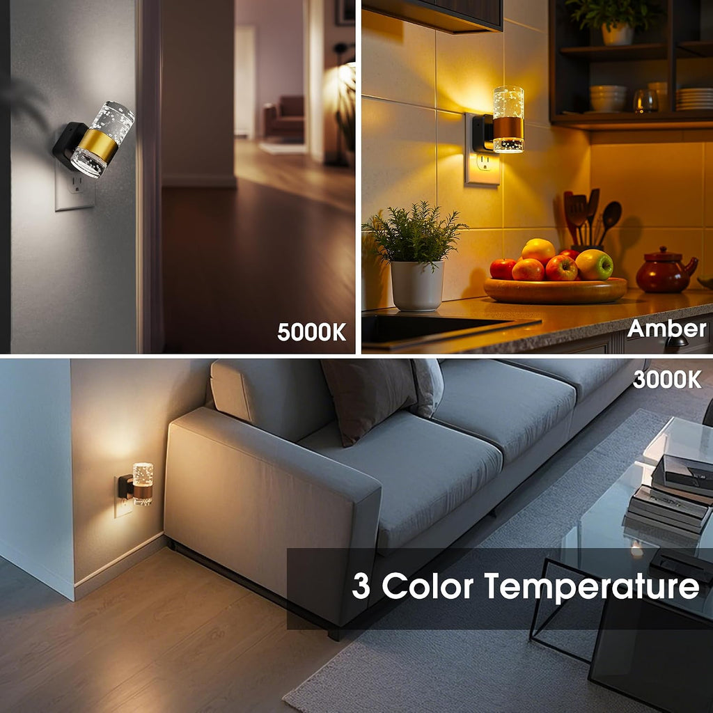 Night Lights Plug into Wall 2 Pack, Dimmable Night Light with Dusk-to-Dawn Light Sensor, Soft White/Cool White/Amber 3 Light Color…