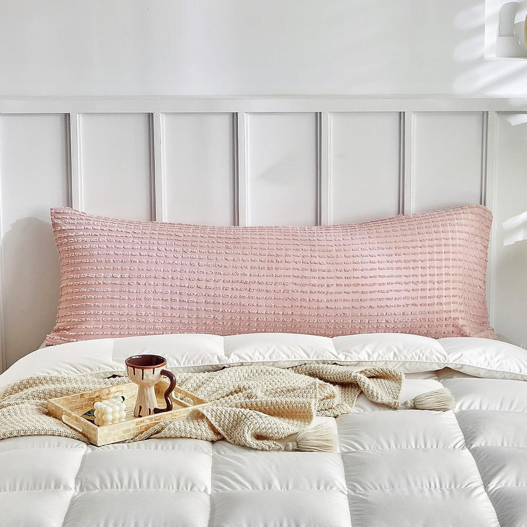 Warmdern Pink Pillow Covers Body Pillow Cover Soft Microfiber Pillow Cases Set of 1 Boho Textured Pillowcase with Envelope Closure(Pink, Bo…