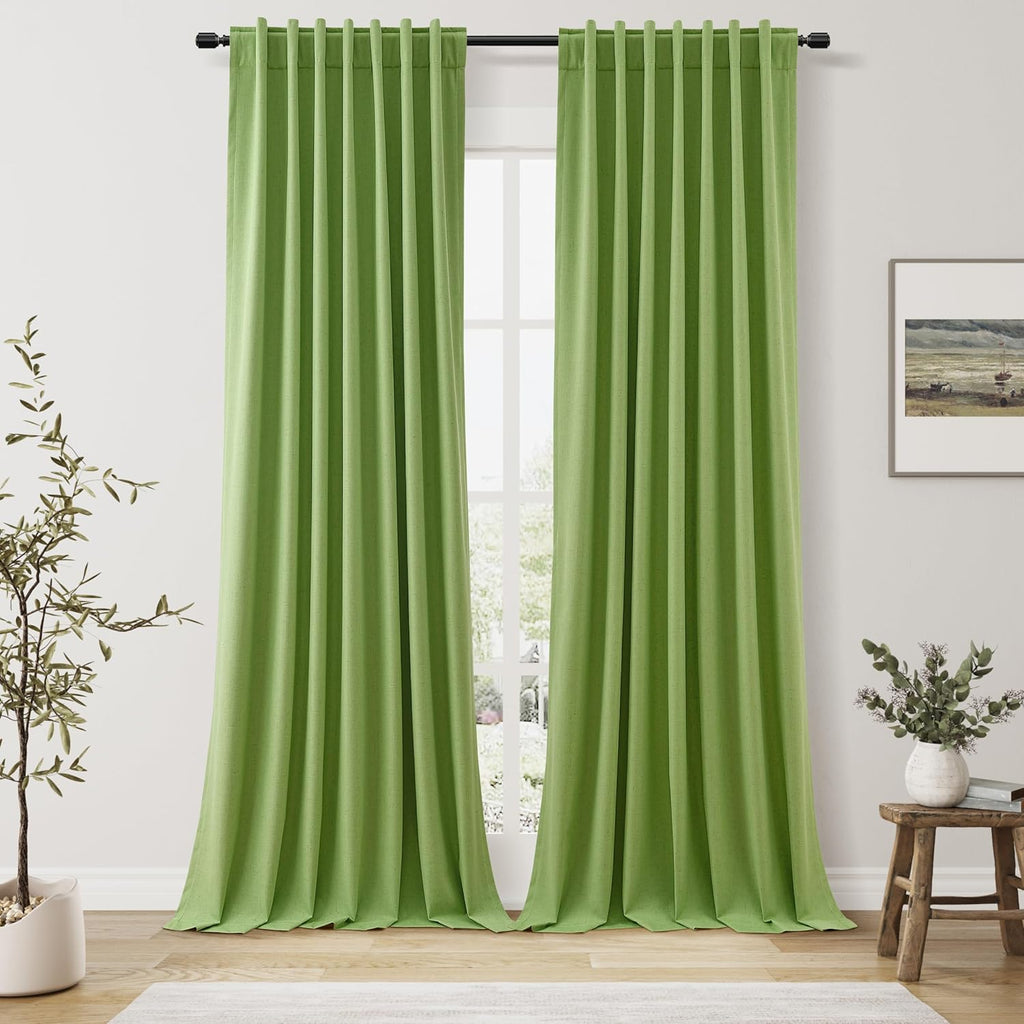 Guken 100% Blackout Curtains 120 Inch Length 2 Panels Set for Living Room Bedroom Back Tab Thermal Insulated Black Out Linen Drapes Room Da…
