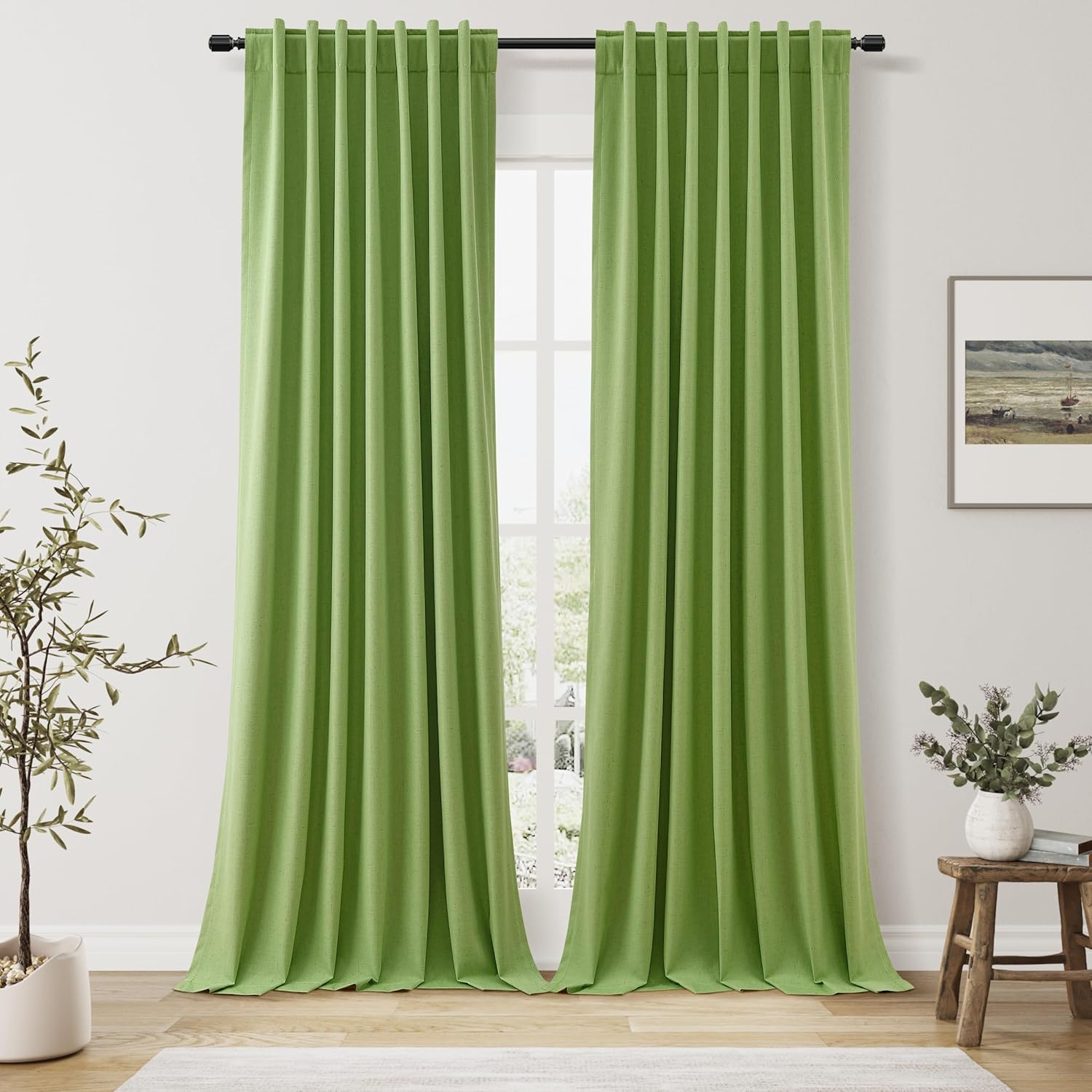 Guken 100% Blackout Curtains 102 Inch Length 2 Panels Set for Living Room Bedroom Back Tab Thermal Insulated Black Out Linen Drapes Room Da…