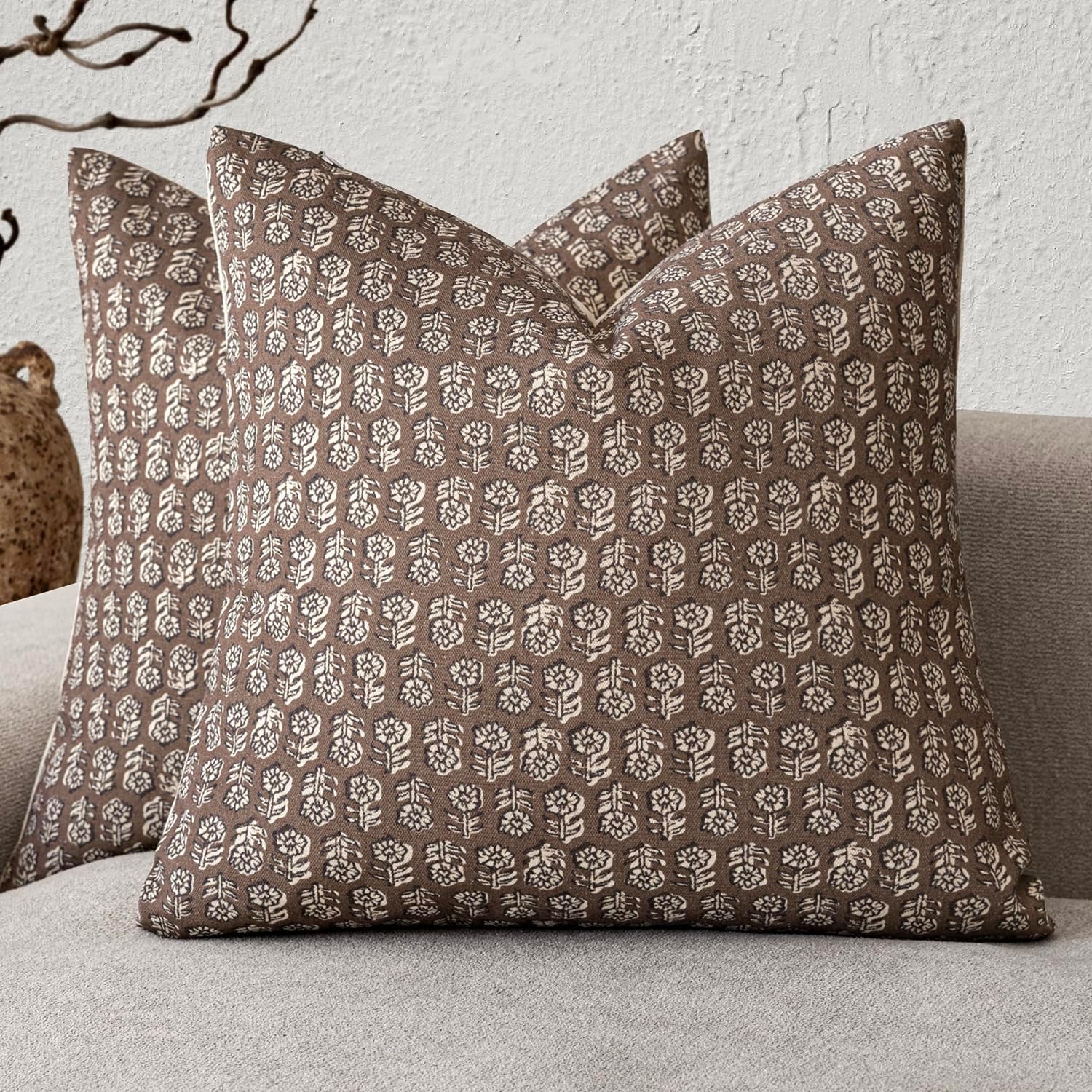 Foindtower Set of 2 Decorative Vintage Floral Print Throw Pillow Covers Neutral Modern Farmhouse Cushion Covers Boho Home Decor for Sofa…