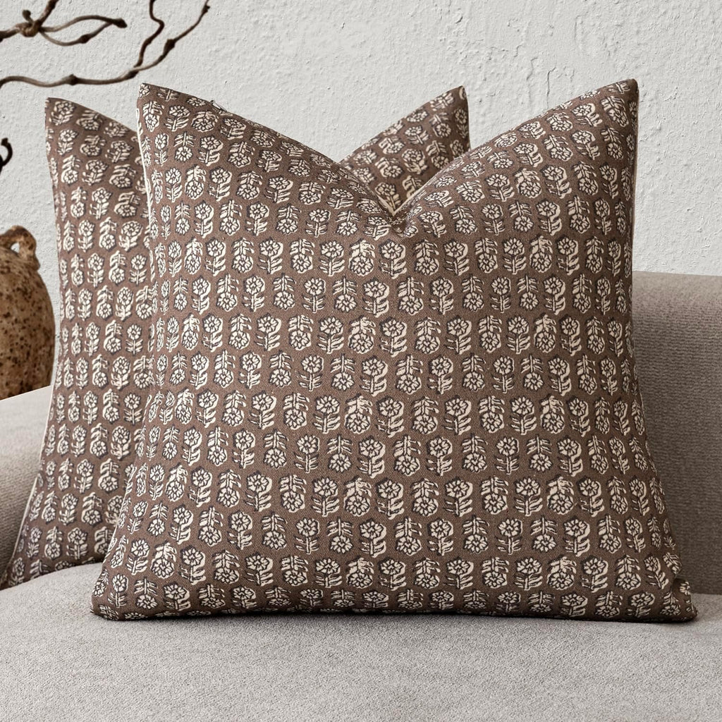 Foindtower Set of 2 Decorative Neutral Floral Print Throw Pillow Covers Vintage Accent Farmhouse Cushion Covers Boho Home Decor for Sofa…