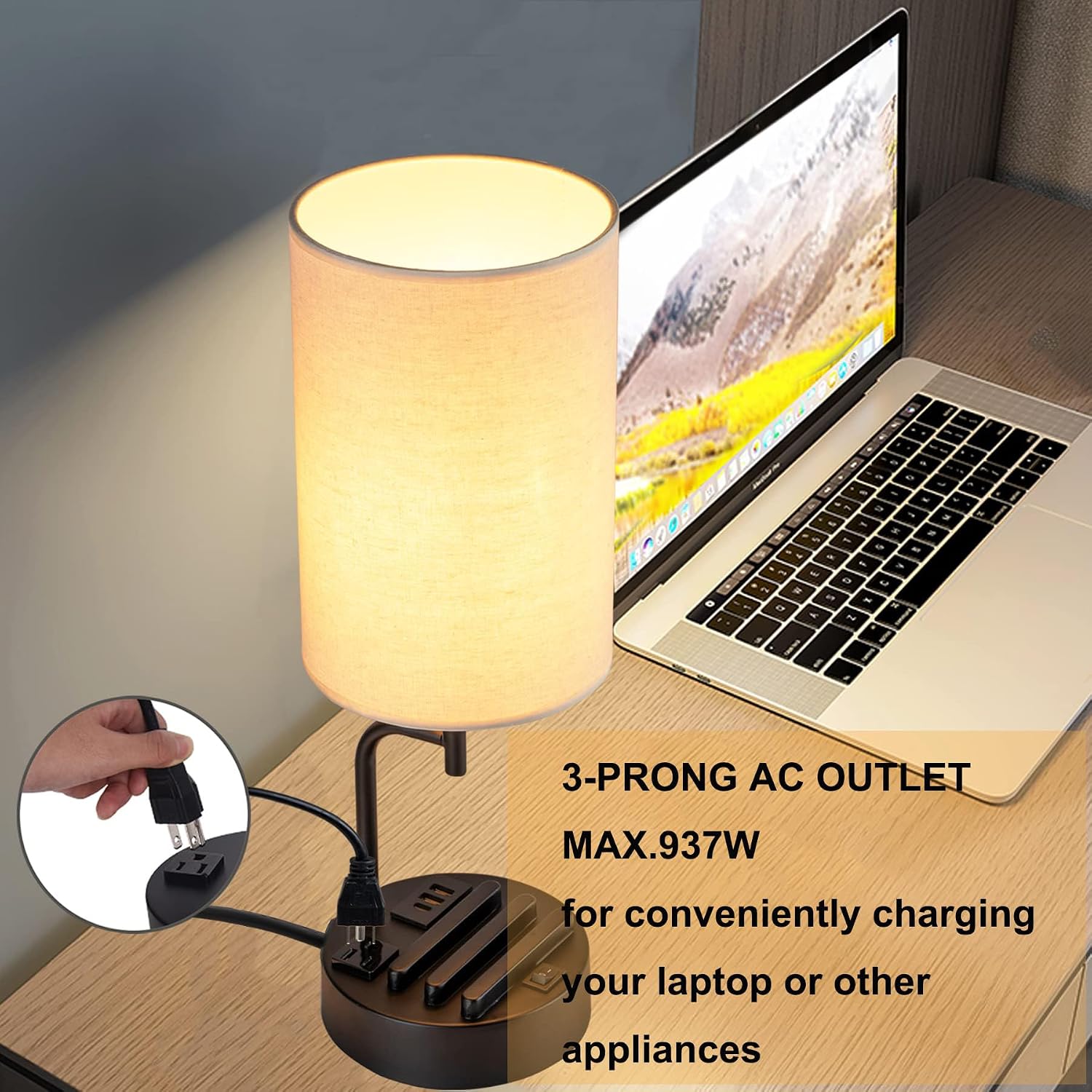 Dreamholder Table Lamp with 3 USB Charging Ports, Modern Desk Lamp with AC Outlet and Phone Stands, Perfect Bedside Lamp for Bedroom…