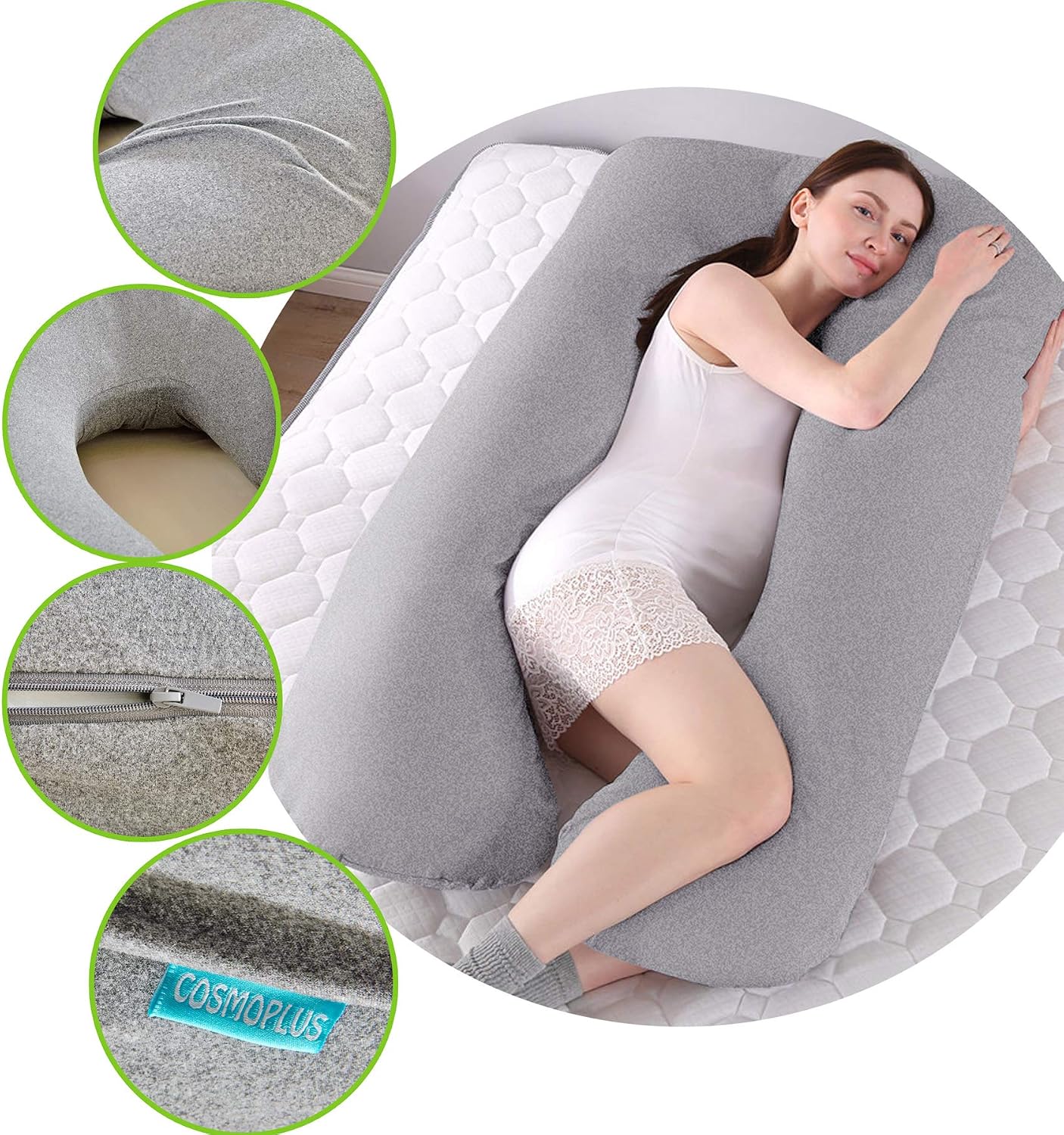 COSMOPLUS Pregnancy Pillow Cover U Shaped Full Body Pillow Case Cover for Maternity, Stretchy Cool Breathable Jersey Fabric, Provides Sleep…