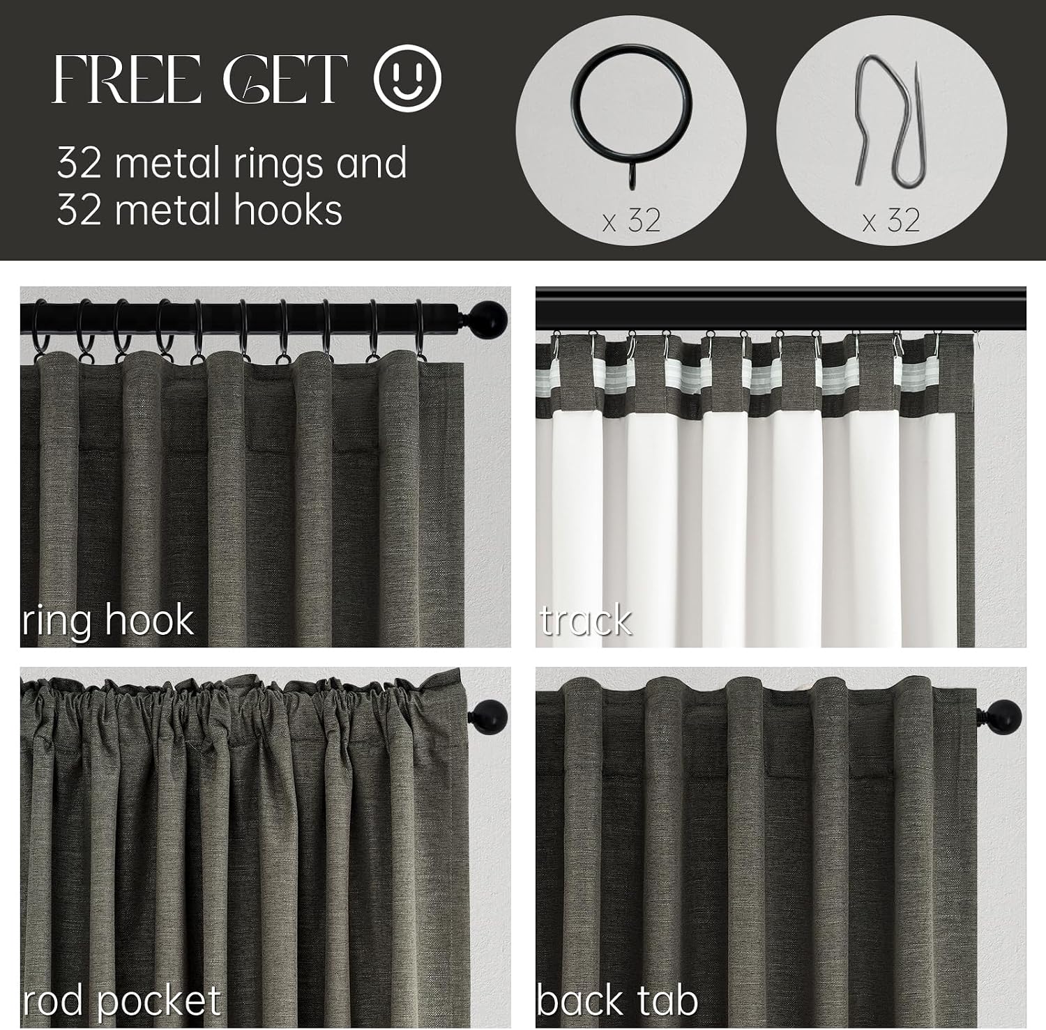 Topfinel 94 Inch Long Gray Blackout Curtains for Bedroom 2 Panels Set Modern Linen Blend Texture Back Tab Pleated Floor to Ceiling Thermal…