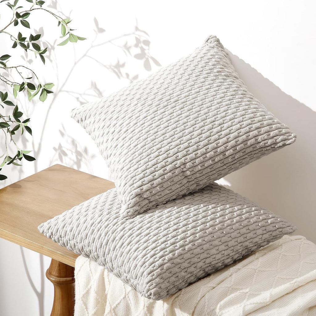 Softalker Throw Pillow Covers 18x18 Inch, Set of 2, Soft Corduroy Boho Stripe Decorative Pillow Cover, Couch Fluffy Pillow Cover for…