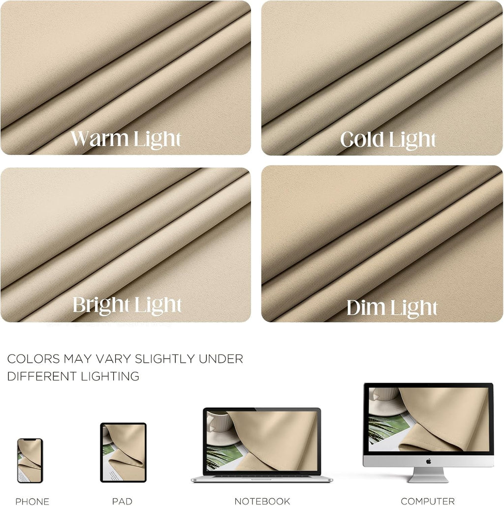 CUCRAF Light Beige Blackout Curtains 84 inch Length 2 Panels Set, Room Darkening Drapes for Living Room Bedroom, Thermal Insulated Light…