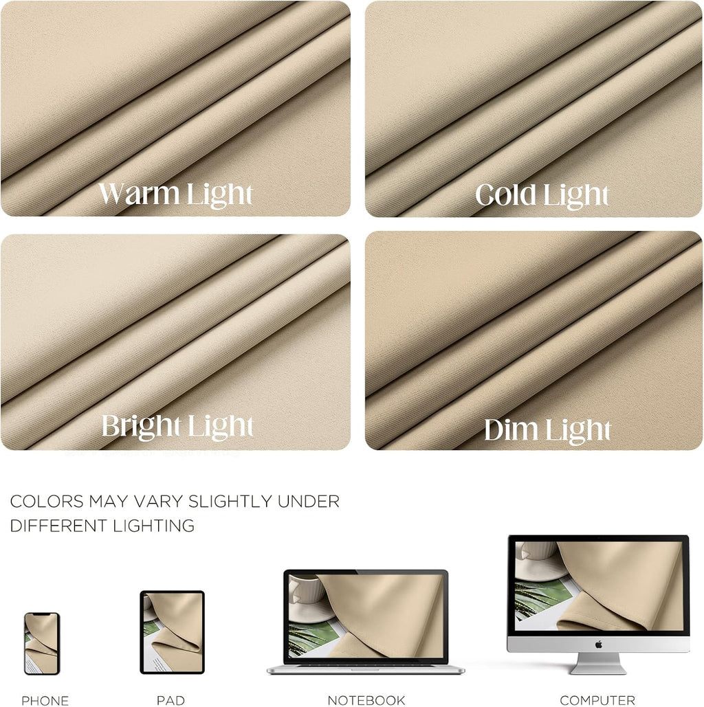 Cucraf Light Beige Blackout Curtains 54 inch Length 2 Panels Set, Room Darkening Drapes for Living Room Bedroom, Thermal Insulated Light Bl…