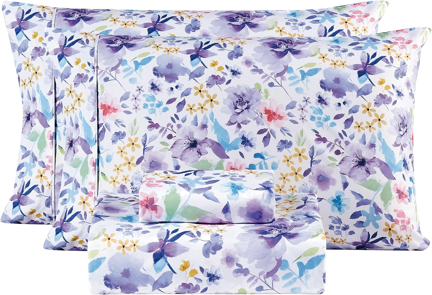 mooreeke Floral Queen Sheets, Soft Breathable Microfiber Vintage Printed Bed Sheet Set, Deep Pocket Non-Slip Fitted Sheet Included, Purple…