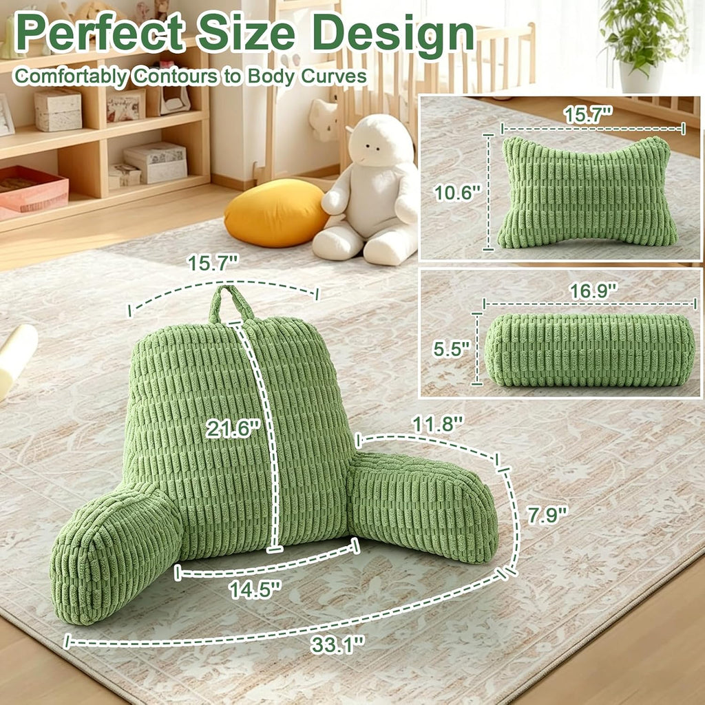 Reading Pillow for Bed, Back Rest Bed Pillow for Sitting Up with A Cylindrical Pillow and Lumbar Pillow, Back Support Pillows for Bed…