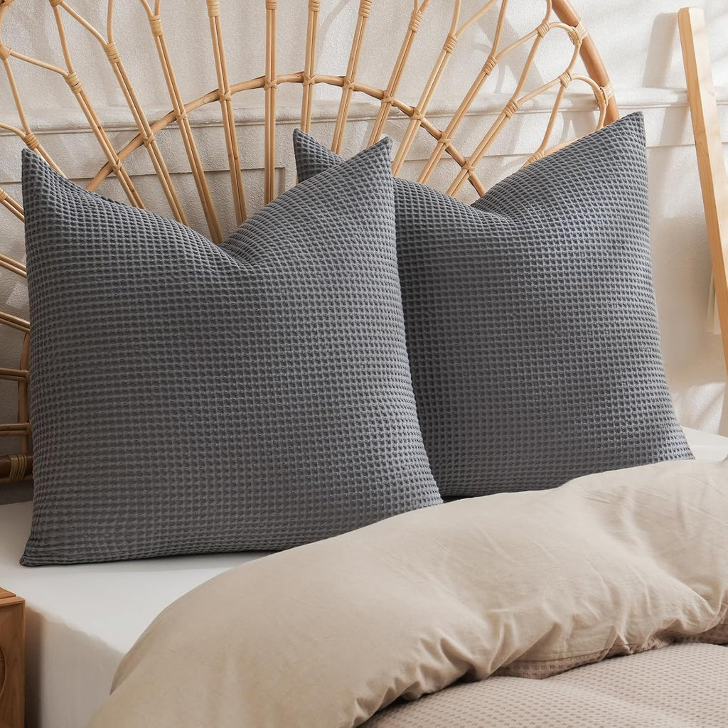 Phf 100% Cotton Waffle Weave Throw Pillow Cover, 20" x 20", No Filling, 2 Pack Elegant Home Decorative Square Throw Pillow Covers for Bed C…