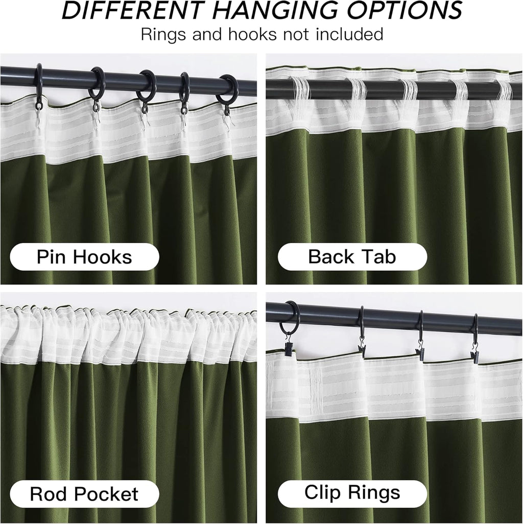 Rybhome RYB HOME Green Velvet Curtains 108 inch, Solid Room Darkening Window Curtains for Living Room Light & Draft Block Privacy Backdrop…
