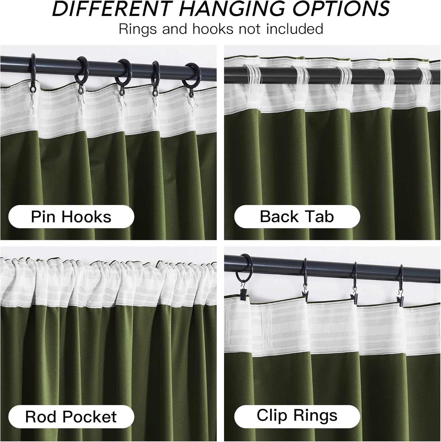 Rybhome RYB HOME Green Velvet Curtains 108 inch, Solid Room Darkening Window Curtains for Living Room Light & Draft Block Privacy Backdrop…