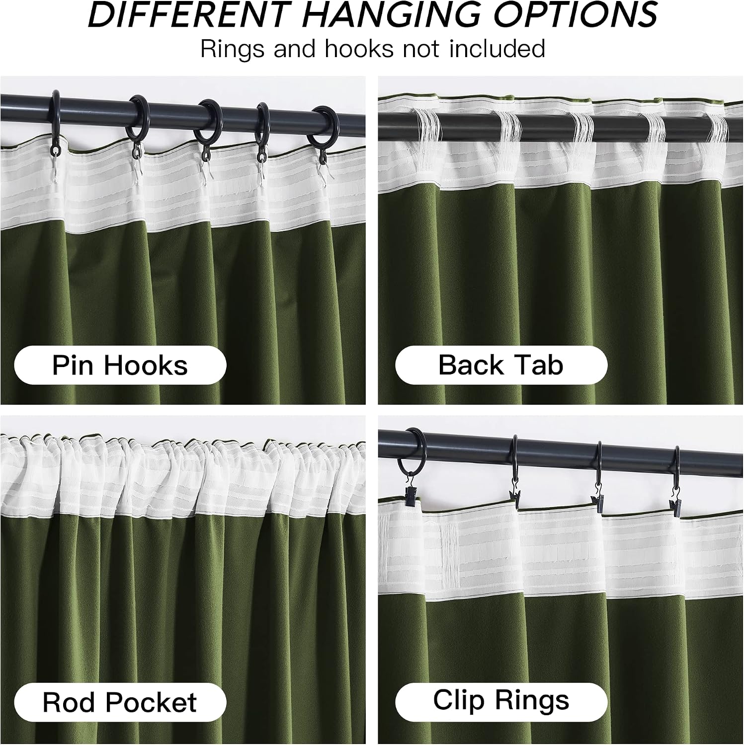 Rybhome RYB HOME Green Velvet Curtains 96 inch, Solid Room Darkening Window Curtains for Living Room Light & Draft Block Privacy Backdrop w…