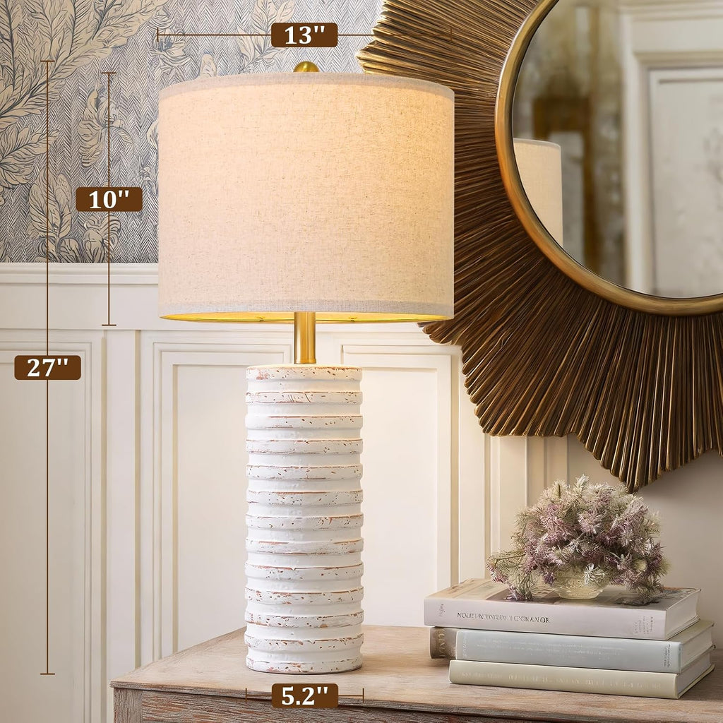 PoKat 27'' Tall Table Lamps for Living Room, Farmhouse Bedside Lamps Set of 2 for Bedroom, Rustic Ceramic Nightstand Lamps with Linen…