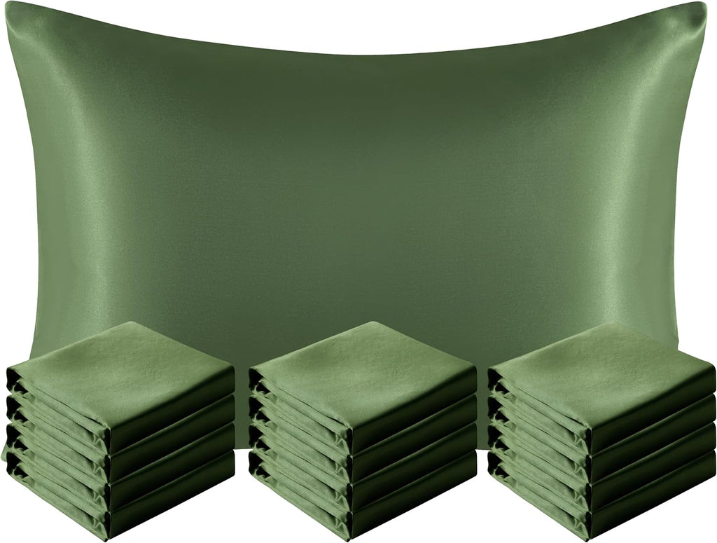 Ntbay 12 Pack Satin King Pillowcases for Hair and Skin, Luxurious and Silky Pillow Cases with Envelope Closure, 20 x 36 Inches, Olive Green…