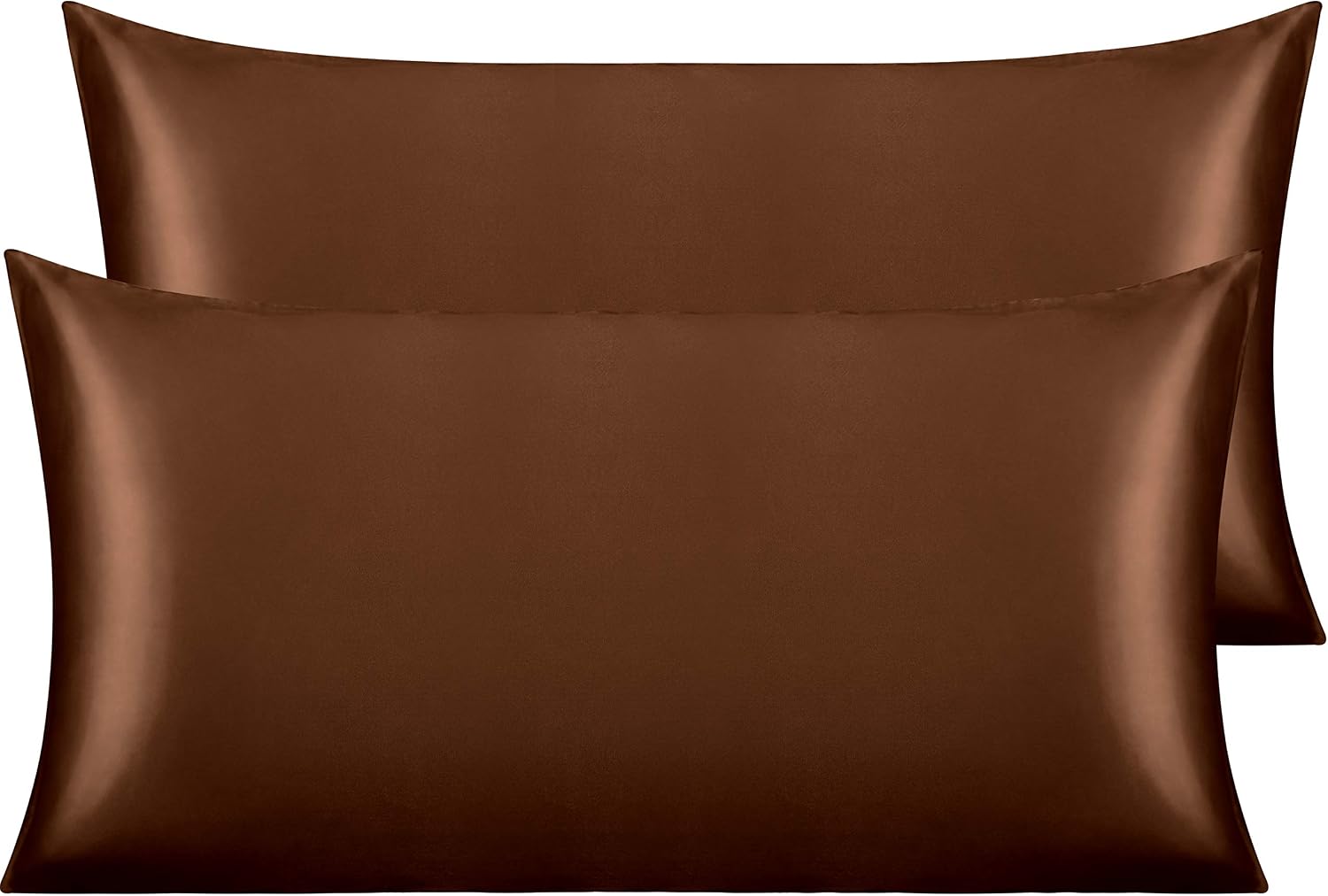 Ntbay 2 Pack Satin King Pillowcases for Hair and Skin, Luxurious and Silky Pillow Cases with Envelope Closure, 20x36 Inches, Brown 2 Pack 3…