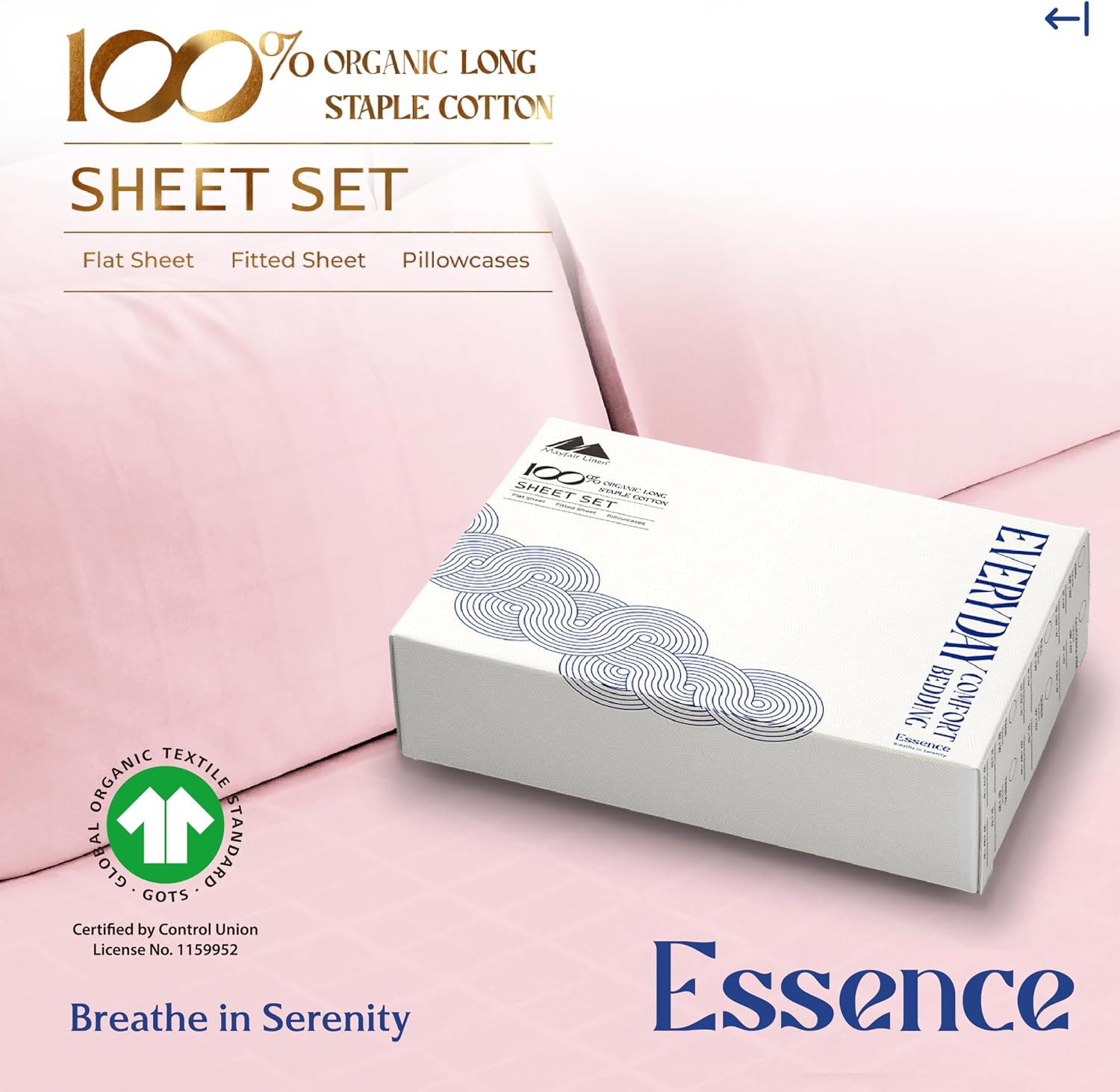 MayfairLinen Mayfair Linen 100% Organic Cotton Sheets Queen Size - 4 PC Organic Cotton Queen Size Percale Weave Sheet Set, Soft, Cooling, C…