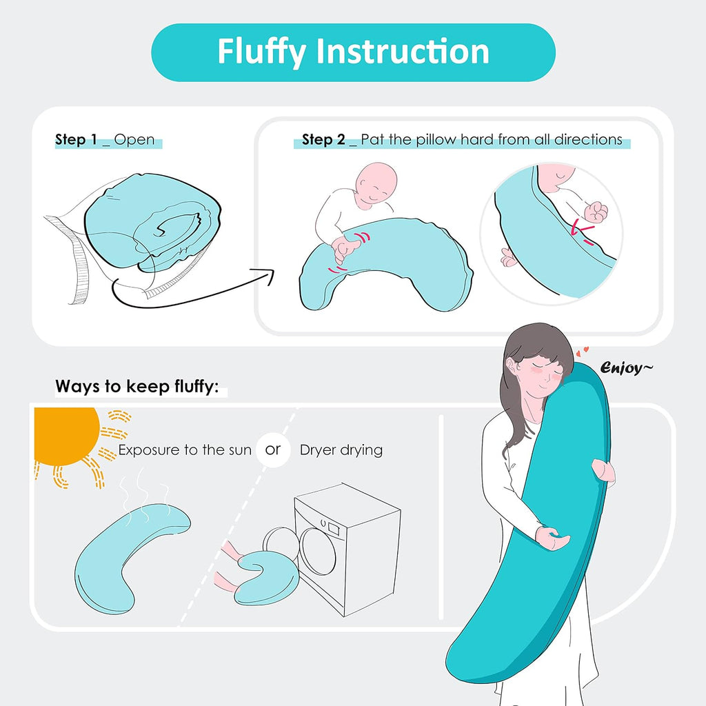 BYRIVER Firm C Shaped Body Pillow for Side Sleeping Women Men, Cooling Pregnancy Pillows for Sleeping, Washable Jersey Cotton Cover…