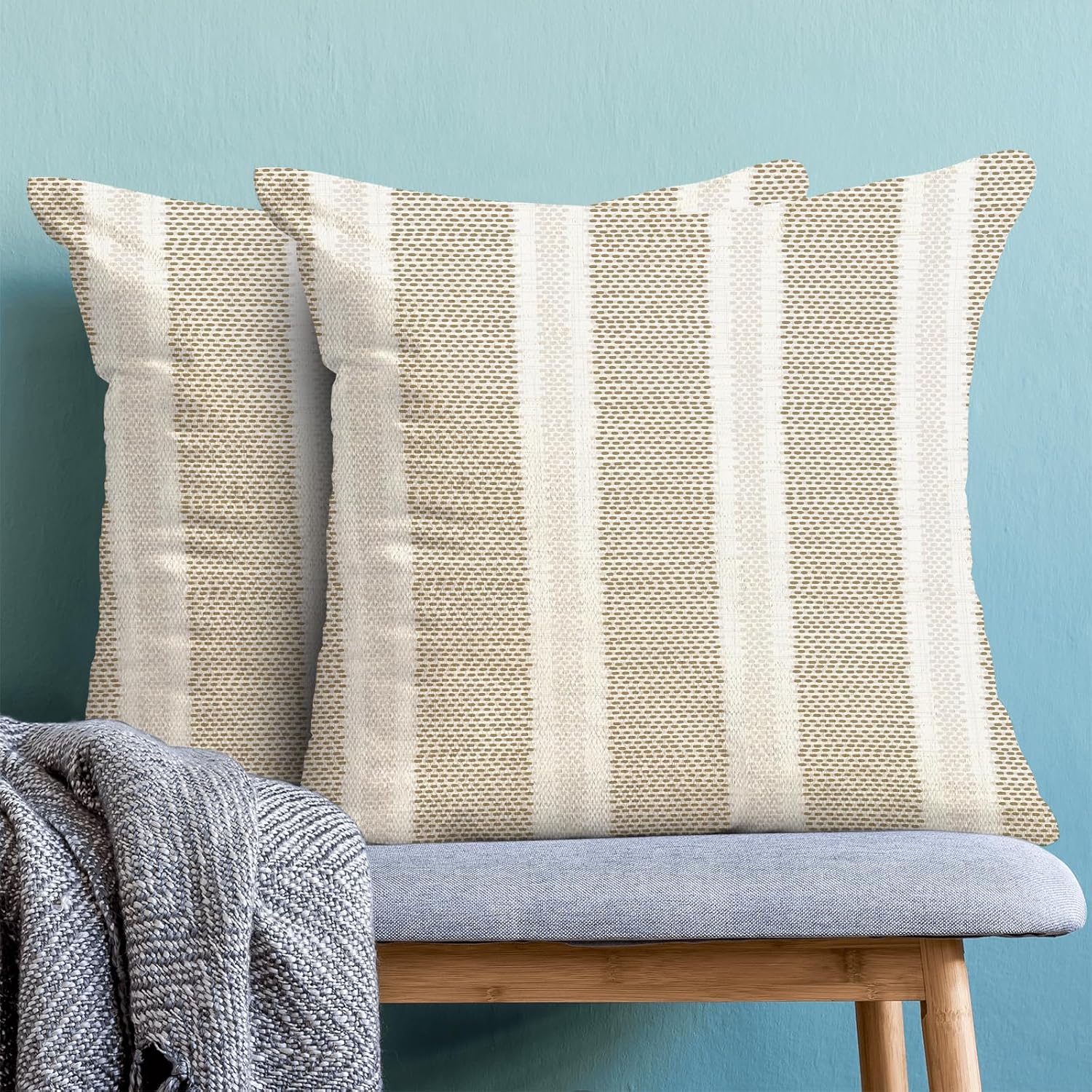 Tan Khaki Polka Dot Pillow Covers 18 x 18 Set of 2 Boho Striped Decorative Throw Pillows Modern Abstract Geometry Decor Outdoor Pillow…