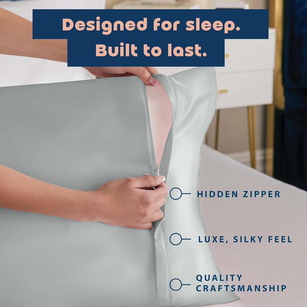 Blissford Satin Pillowcase with Zipper, for Hair and fabric comfort, Feels Soft and Cool Like a Silk Pillowcase, Satin Pillow Cases 2…
