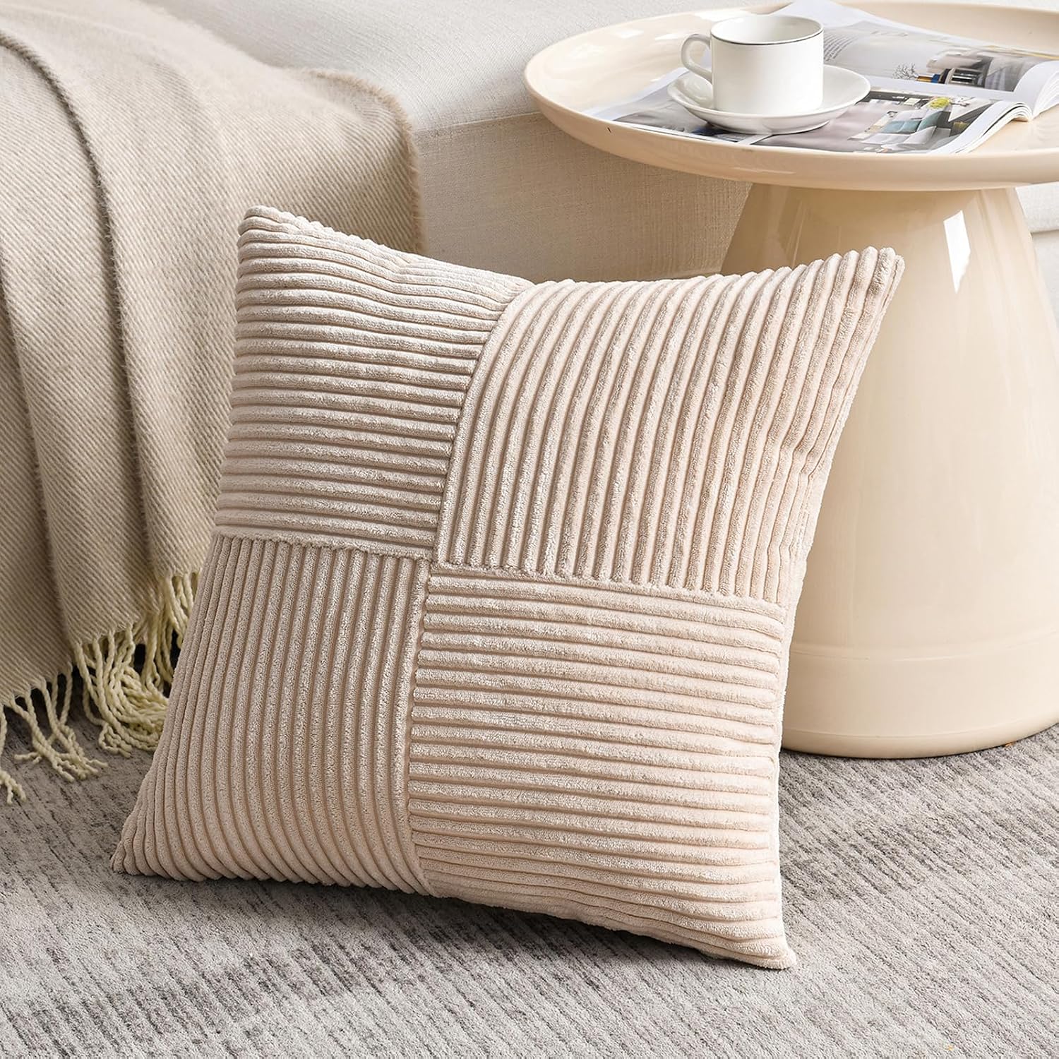 Fancy Homi 2 Packs Tan Decorative Throw Pillow Covers 18x18 Inch for Living Room Couch Bed, Rustic Farmhouse Boho Home Decor, Soft Corss…