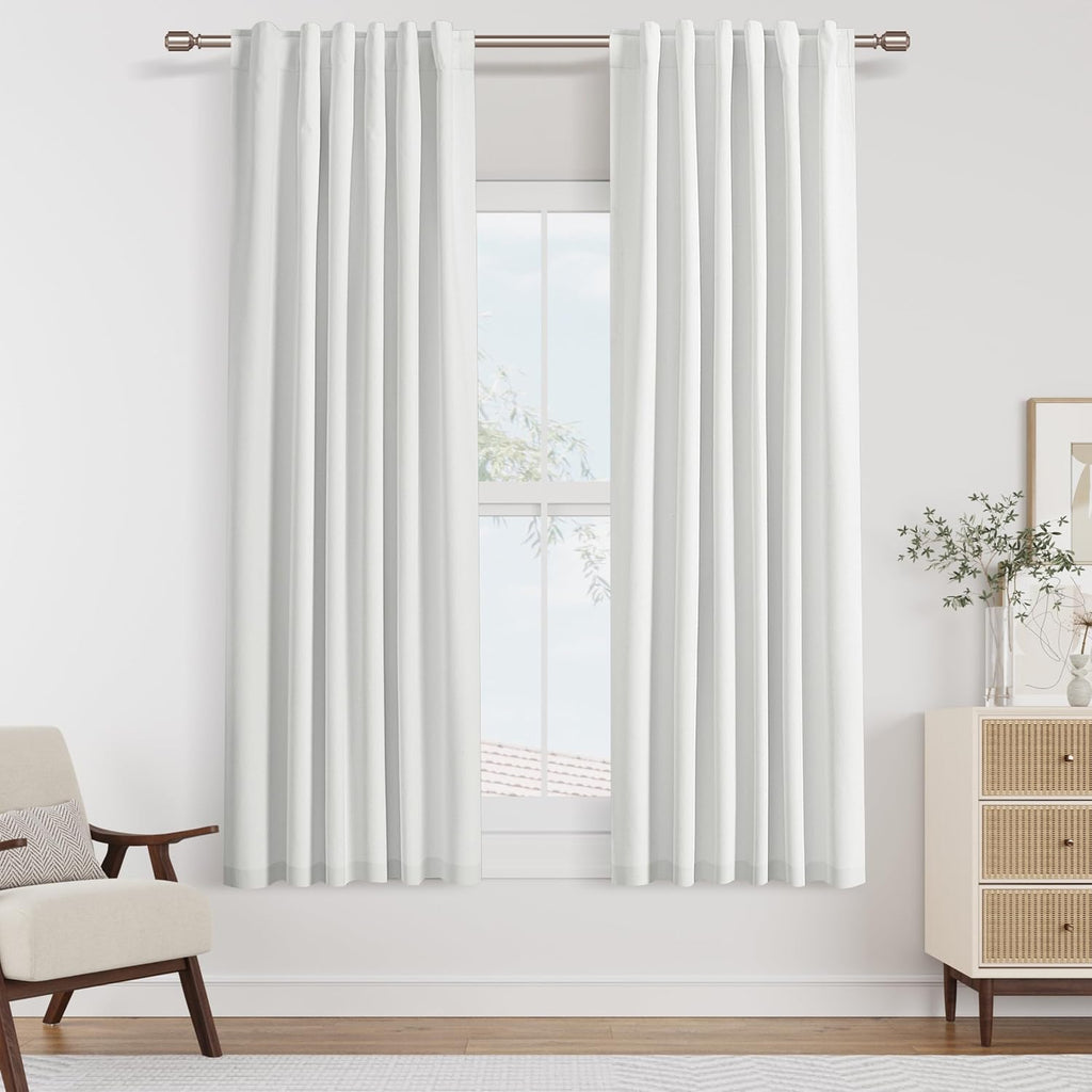 Guken 100% Blackout Linen Curtains 40 Inch Wide by 63 Inch 2 Panels Set for Living Room Bedroom Back Tab Thermal Insulated Black Out Linen…