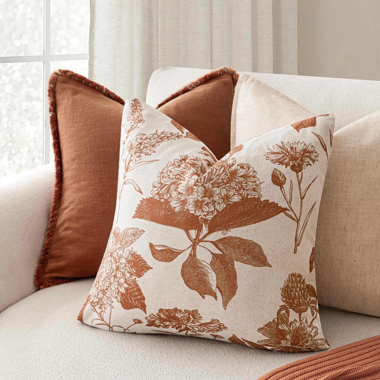 Foindtower Set of 2 Linen Floral Throw Pillow Covers Vintage Accent Print Decorative Cozy Cushion Covers Farmhouse Boho Home Decor for…