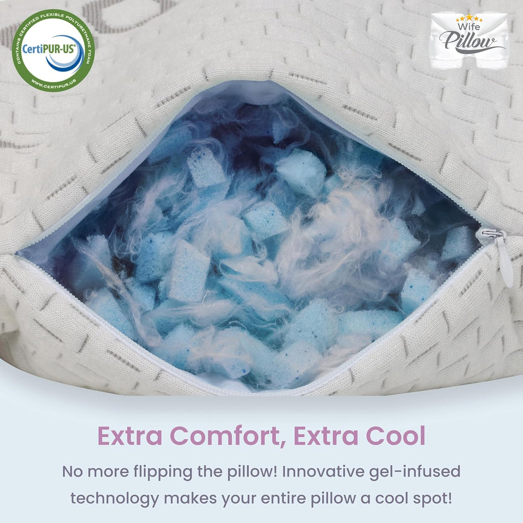 Home Wife Pillow - Cooling Shredded Memory Foam, 1 LBS Extra Bag of Stuffing, Ice Gel Infused Blended with Siliconized Fiberfill. Customize…